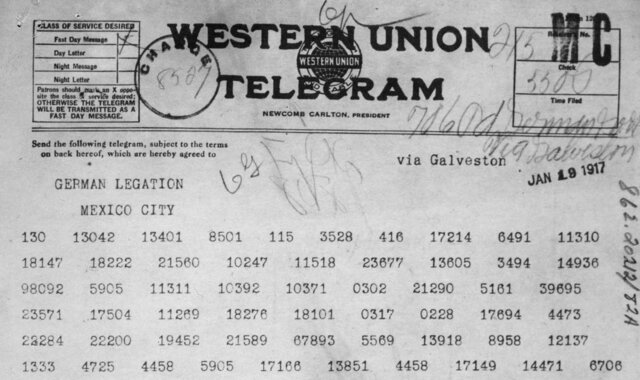 Telegram from Germany to Mexico deciphered by British