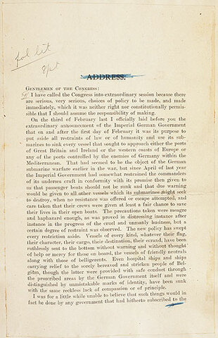 President Wilson requests war on Germany