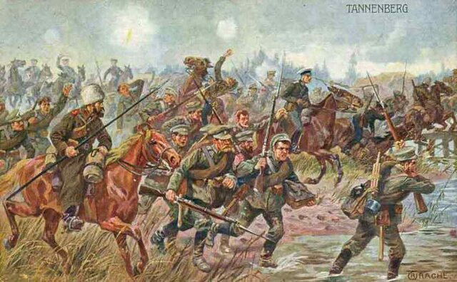 The German army defeats Russia at the Battle of Tannenberg.