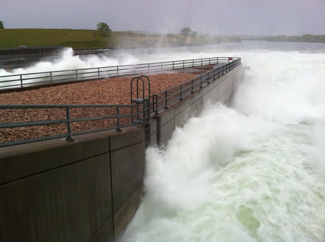 Oahe Dam's Gates Above Stilling Basin Open