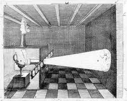 Athanasius Kircher, inventa la linterna mágica, una caja cerrada con un agujero de un lado y en la pared opuesta un vidrio.