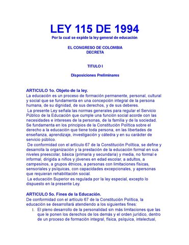 COLOMBIA LEY GENERAL DE EDUCACION 115