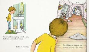 When the mouse is done trimming his hair he will ask for a broom to clean his mess and will clean the whole house.