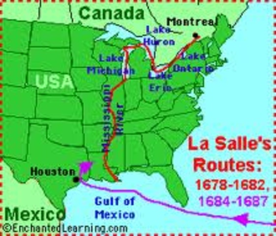 Sieur de la Salle explores the lower Mississippi Valley River, and claims the valley for France and names it Louisiana in Honor of the French King Louis XIV.
