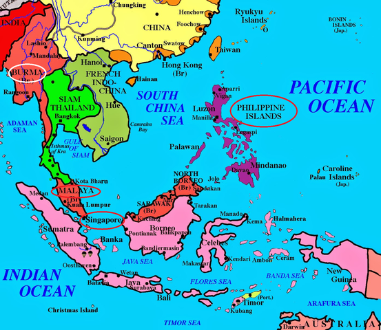 Japan occupes part of Philippines, Dutch East Indies, Singapore, Malaya and Burma