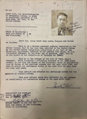 Sing Quock was admitted into the US