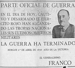 Franco firma el último parte de guerra