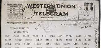 British cryptographers decipher a telegram from German Foreign Minister Arthur Zimmermann