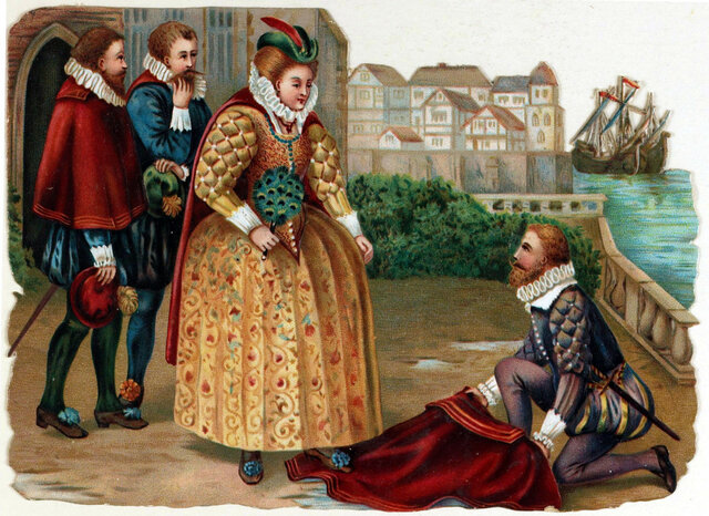 Queen Elizabht of England sends sir Walter  Raleigh to the  New World to set up a  colony