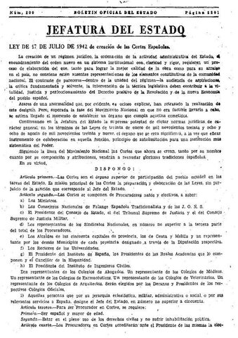 Ley de creación de las Cortes Españolas (julio).