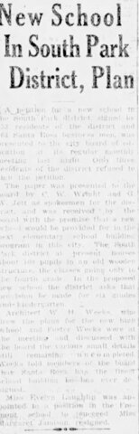 Plan for new South Park School approved. Weeks is architect.