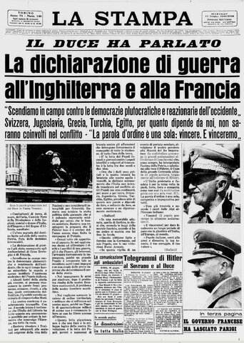 L'Italia dichiara guerra a Francia e Inghilterra