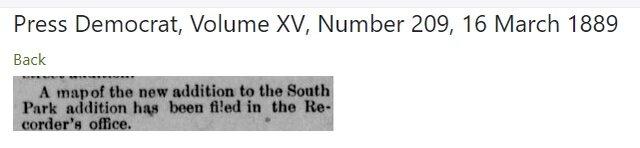 South Park Addition Map Filed with Recorders Office