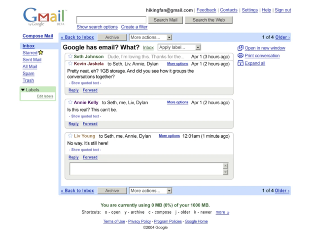 Gmail is launched by Google