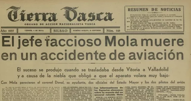 El general Mola muere en accidente de aviación.