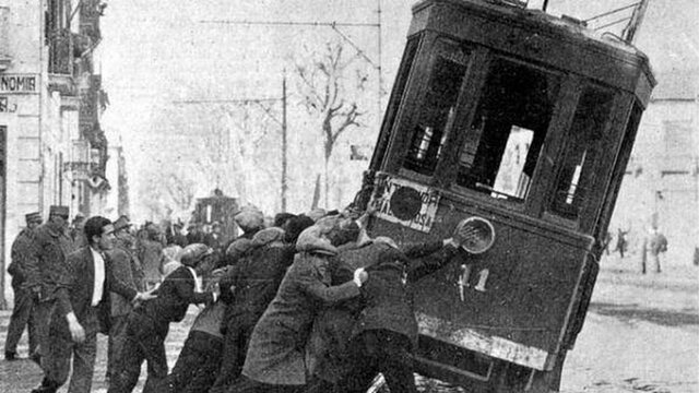 Huelga de tranvías en Barcelona