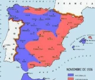 Territorios dominados por cada bando en noviembre de 1936