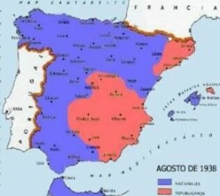 Territorios dominados por cada bando en agosto de 1938