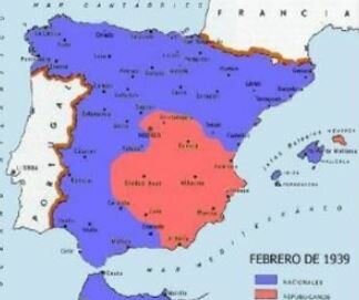 Territorios dominados por cada bando en febrero de 1939