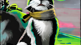 Timeline: A cat with a green scarf
