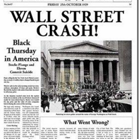 Dijous negre. Cau la borsa de Wall Street. Hi ha un descens del preu de les accions.