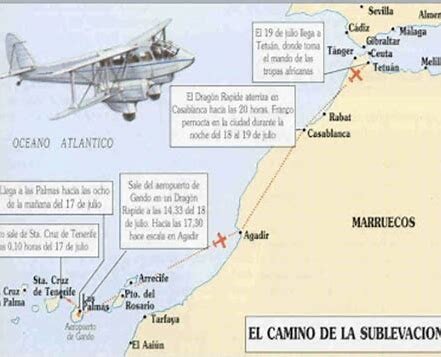 Estalla la sublevación en Melilla. Le siguen las demás plazas y todo el Protectorado de Marruecos. Los rebeldes dominan la situación. El gobierno, creyendo que se trata de un pronunciamiento, toma medidas insuficientes.