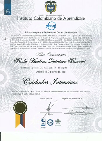 Realizo un diplomado en Cuidador Intensivos