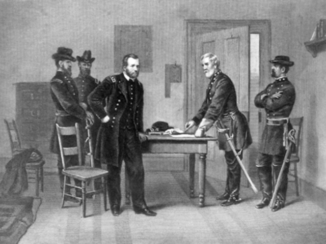 Robert E. Lee surrenders. The Civil War ends