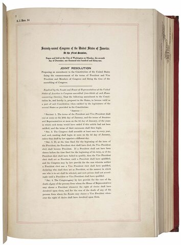 Twentieth Amendment to the United States Constitution