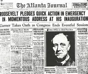 Roosevelt becomes President and initiates the New Deal