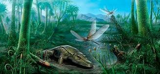 Período Carbonífero (bichos saindo de agua)