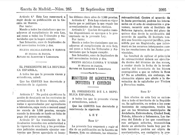 COMENTARIO: LEY DE BASES DE LA REFORMA AGRARIA. 1932