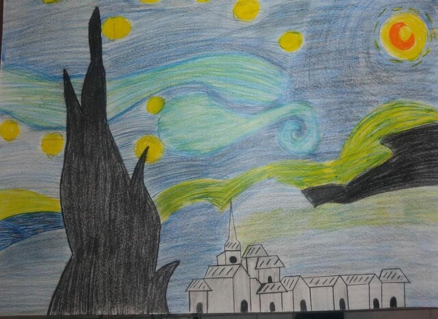 dibuje la noche estrellada