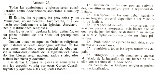El artículo 26 de la Constitución de 1931