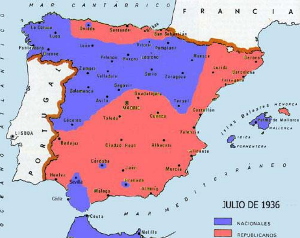 Distribución de los bandos en la Guerra Civil - 1ª Fase