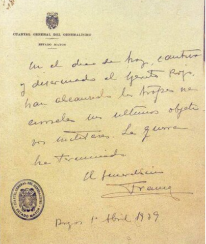 El último parte de guerra del General Franco