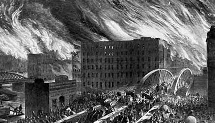 The Washburn "Great Chicago Fire" destroys Chicago