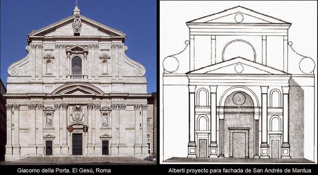 Fachadas de El Gesú y el proyecto de San Andrés de Mantua de Alberti.