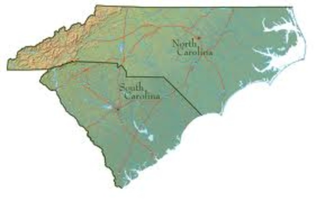 The Carolinas split into North and South Carolina