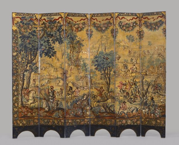 Screen with the Siege of Belgrade and hunting scene