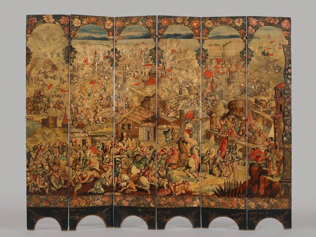 Screen with the Siege of Belgrade and hunting scene
