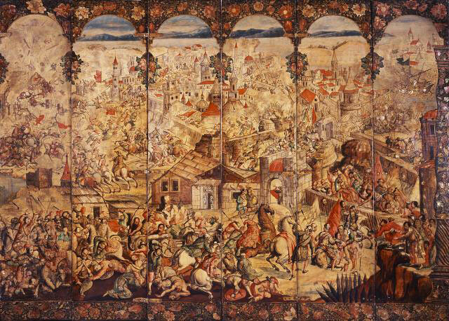 Screen with the Siege of Belgrade and hunting scene