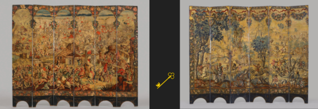 Screen with the Siege of Belgrade and hunting scene