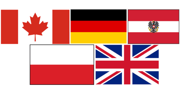 Canadá,Alemania, Austria, Polonia, Reino unido