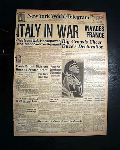 Italy Enters War on Side of Germany