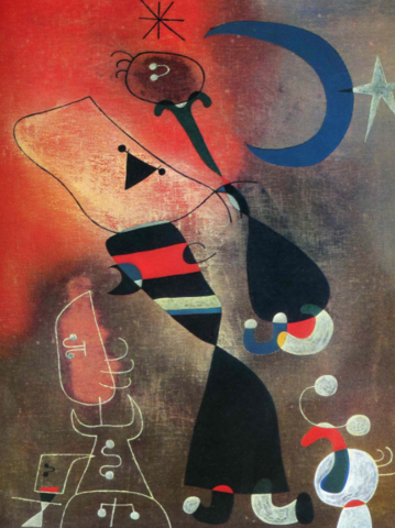 Dona i ocell a la llum de la lluna