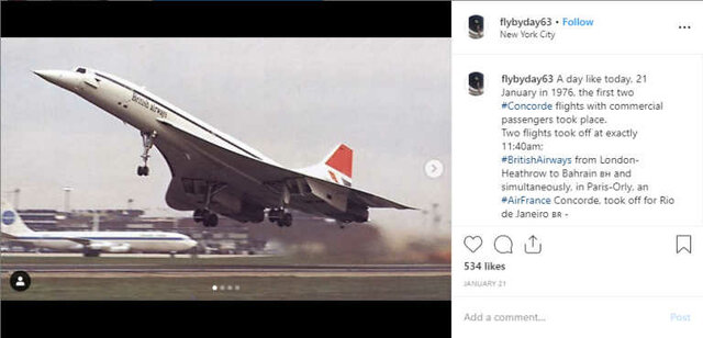 First commercial flight of the Concorde