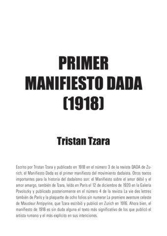 Primer manifiesto dadaísta (Tristán Tzara – 1918)