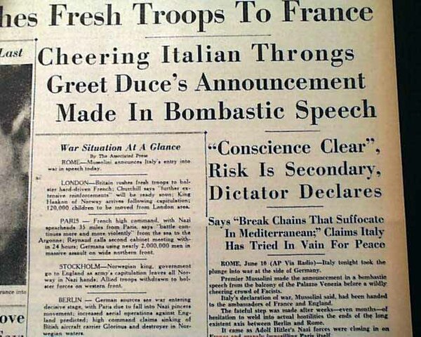 Italy Enters WWII on side of Germany