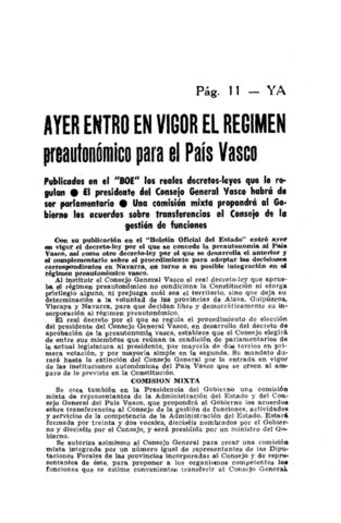 Entra en vigor la preautonomía del País Vasco